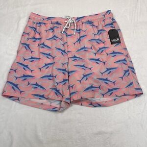 Valor Collective Men's Large Swim Shorts Trunks Shark 80's Theme Pink Blue NWT